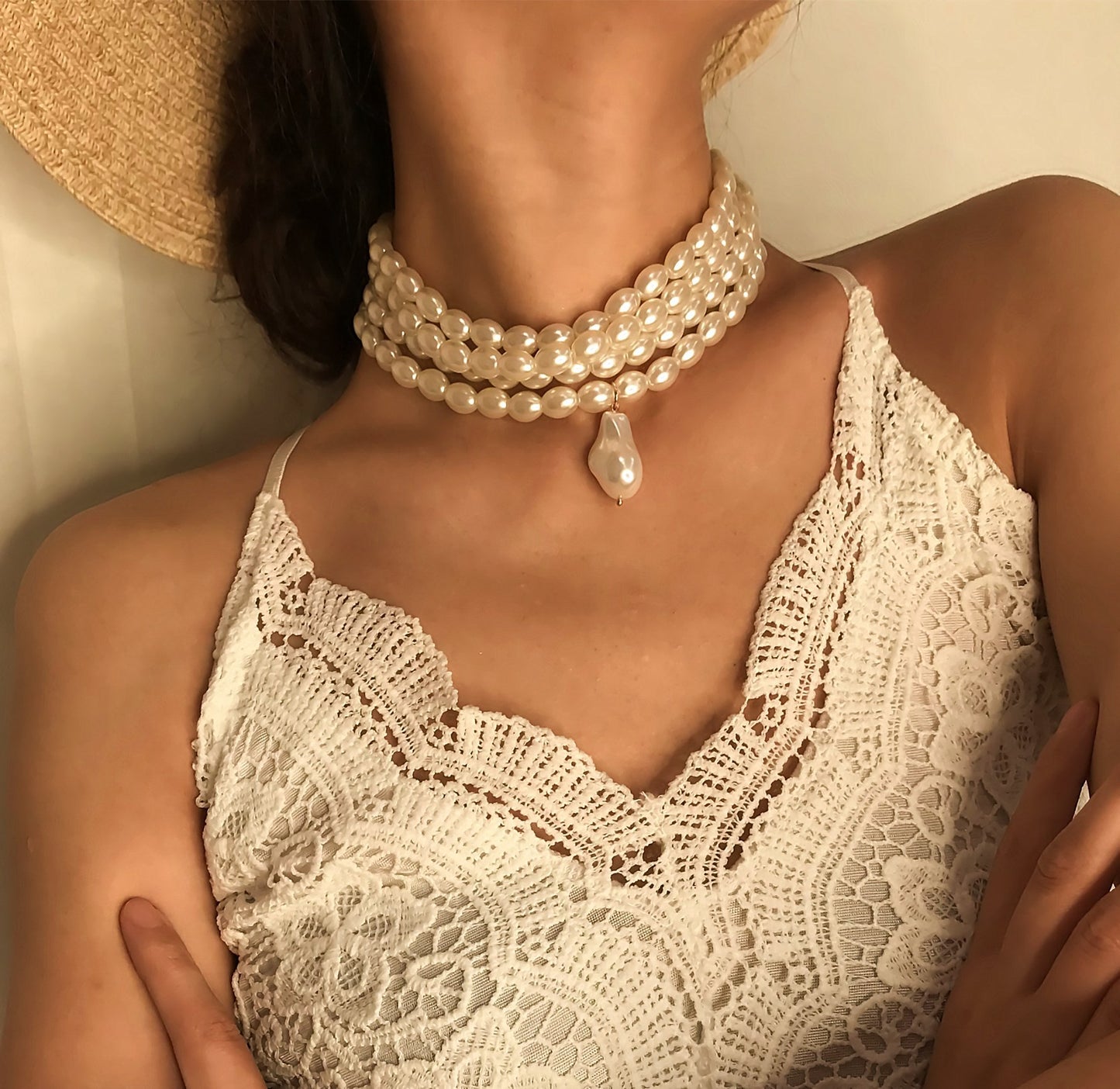 🔷 Necklace + Geometric Beaded Pendant Necklace – Multi-Layer