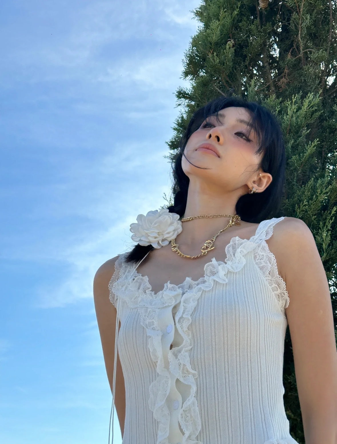 🖤 Spicy|White Lace Trim Bustier Crop Top