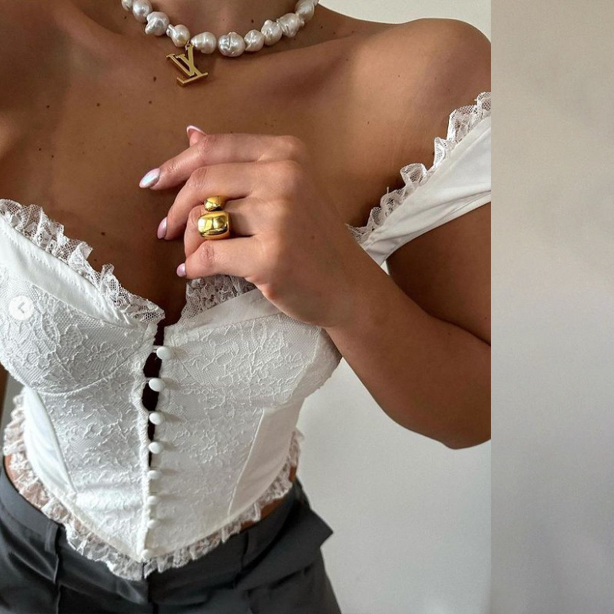 🌷 Spicy|Lace Ruffle Trim Boned Waist Cinching Tank Top