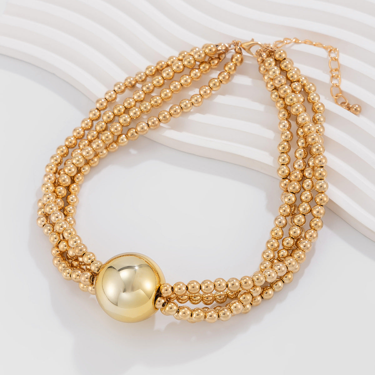 🔮 Necklace + Oversized Pearl Bead Pendant Necklace – Multi-Layer Street Vibe