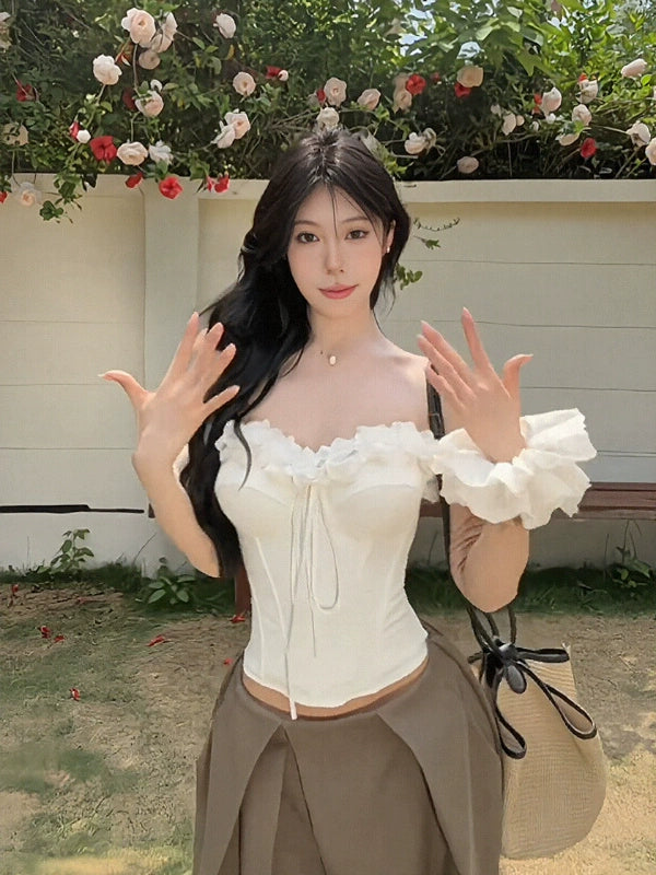 🦢 Spicy|Lace Boned Cinched Waist Camisole Top