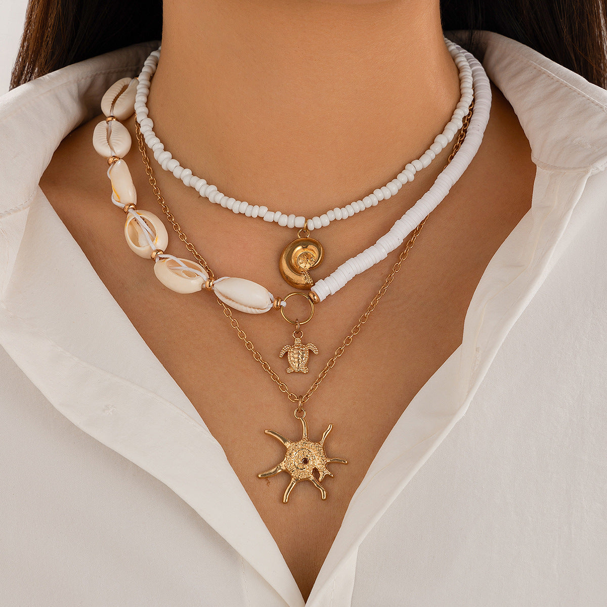 🐚 Necklace + Multi-Layer Shell & Turquoise Beaded Necklace – Ocean Vibe