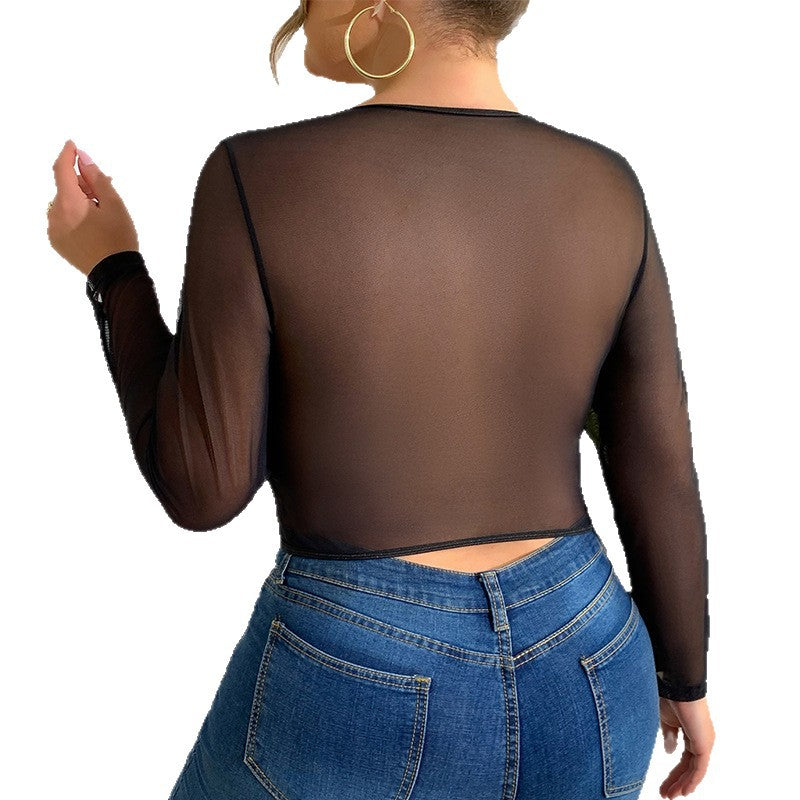 💪 Sculpt+|Sheer Lace Mesh Panel Blouse