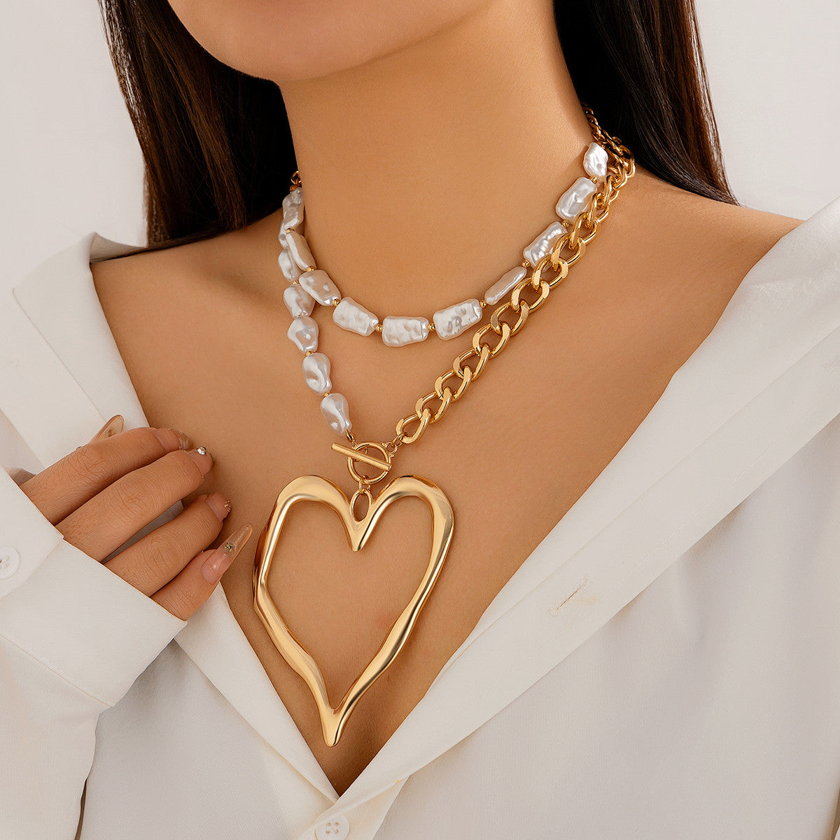 💖 Necklace + Oversized Beaded Heart Necklace – Sweetpunk Baroque Style