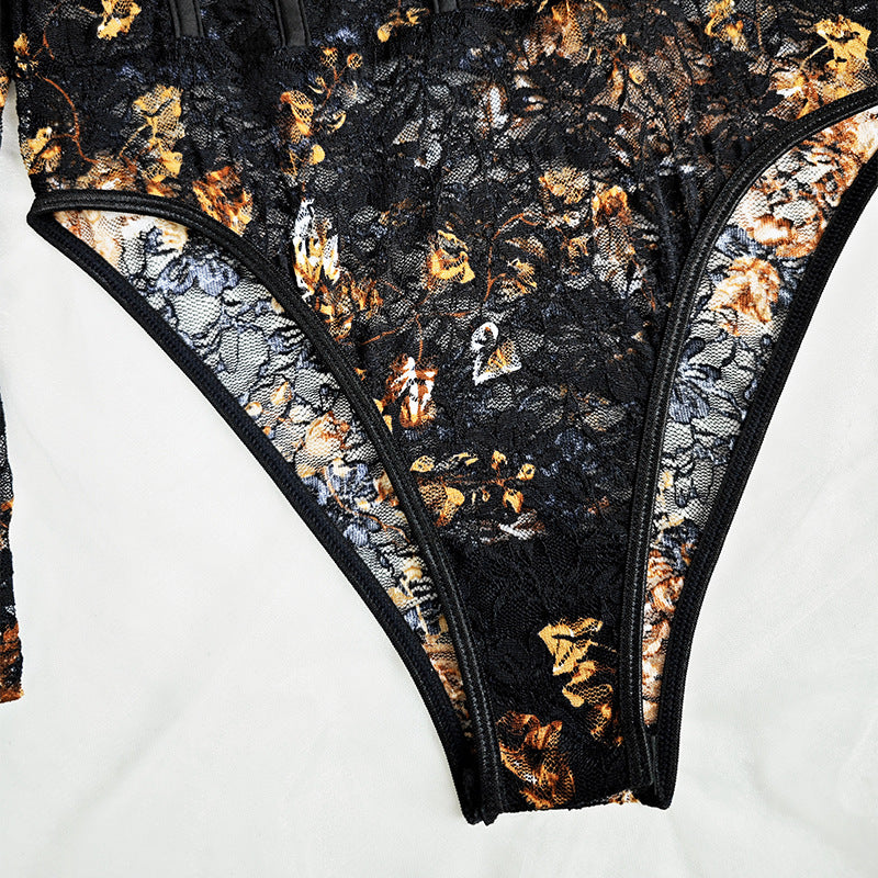 💘 Spicy | Lace Mesh Long Sleeve Sheer Boned Bodysuit