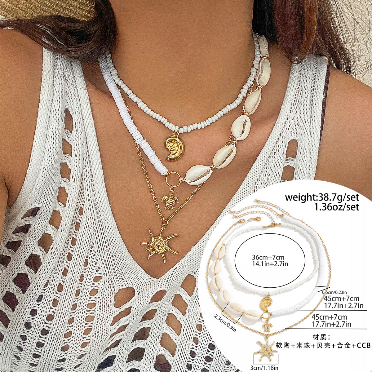 🐚 Necklace + Multi-Layer Shell & Turquoise Beaded Necklace – Ocean Vibe