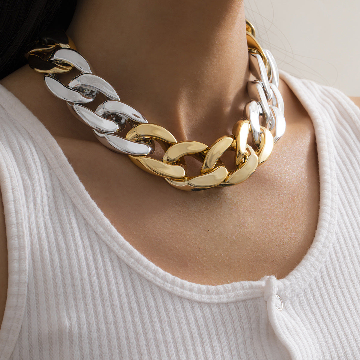 🎨 Necklace + Street Style Colorblock Chain Necklace – Geometric Bold Design