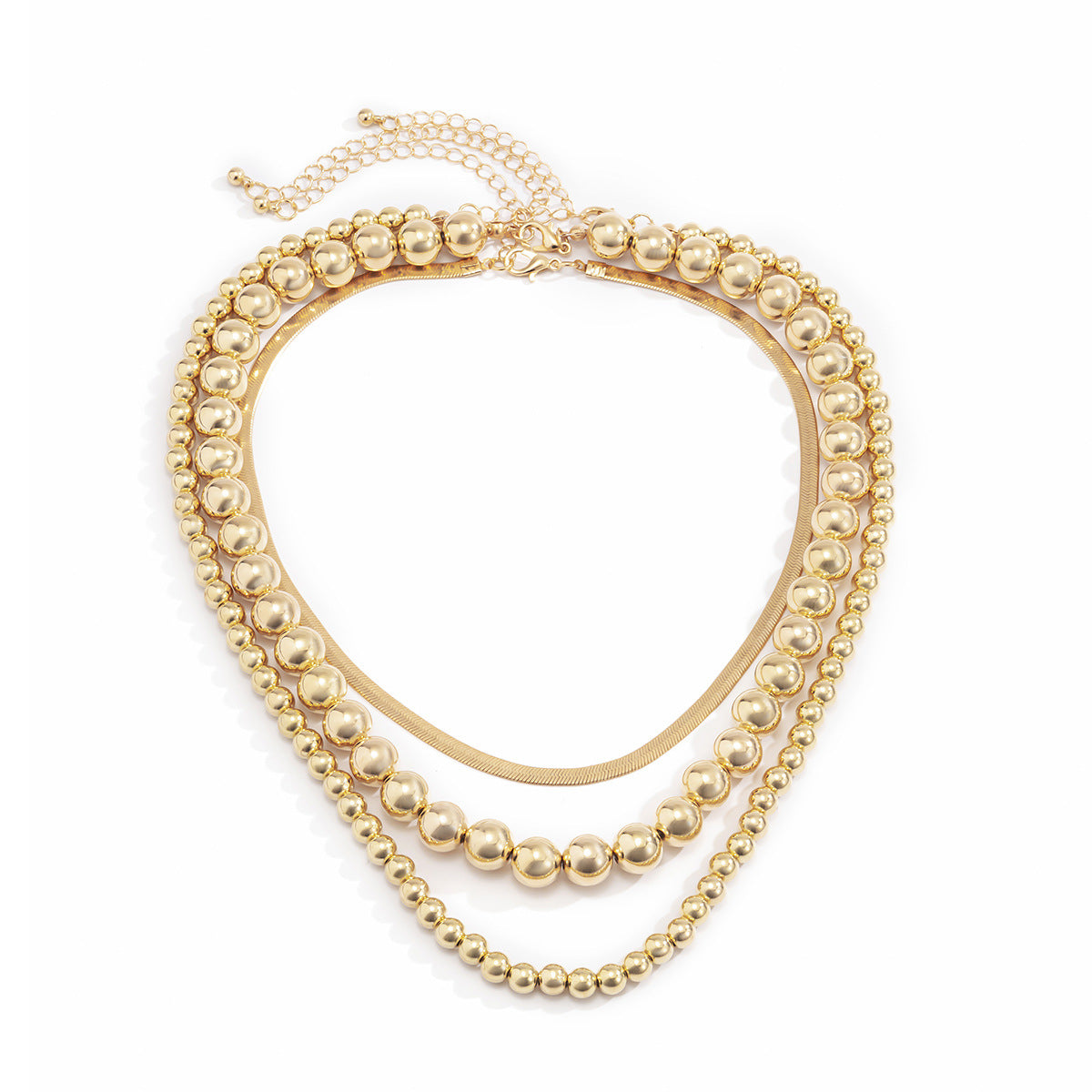 ⚙️ Necklace + Flat Snake Chain Punk Collar – Beaded Layered Style