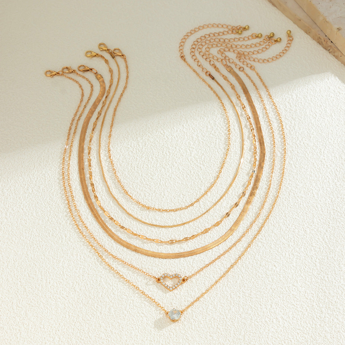 💕 Necklace + Colorblock Snake Chain With Heart Rhinestones