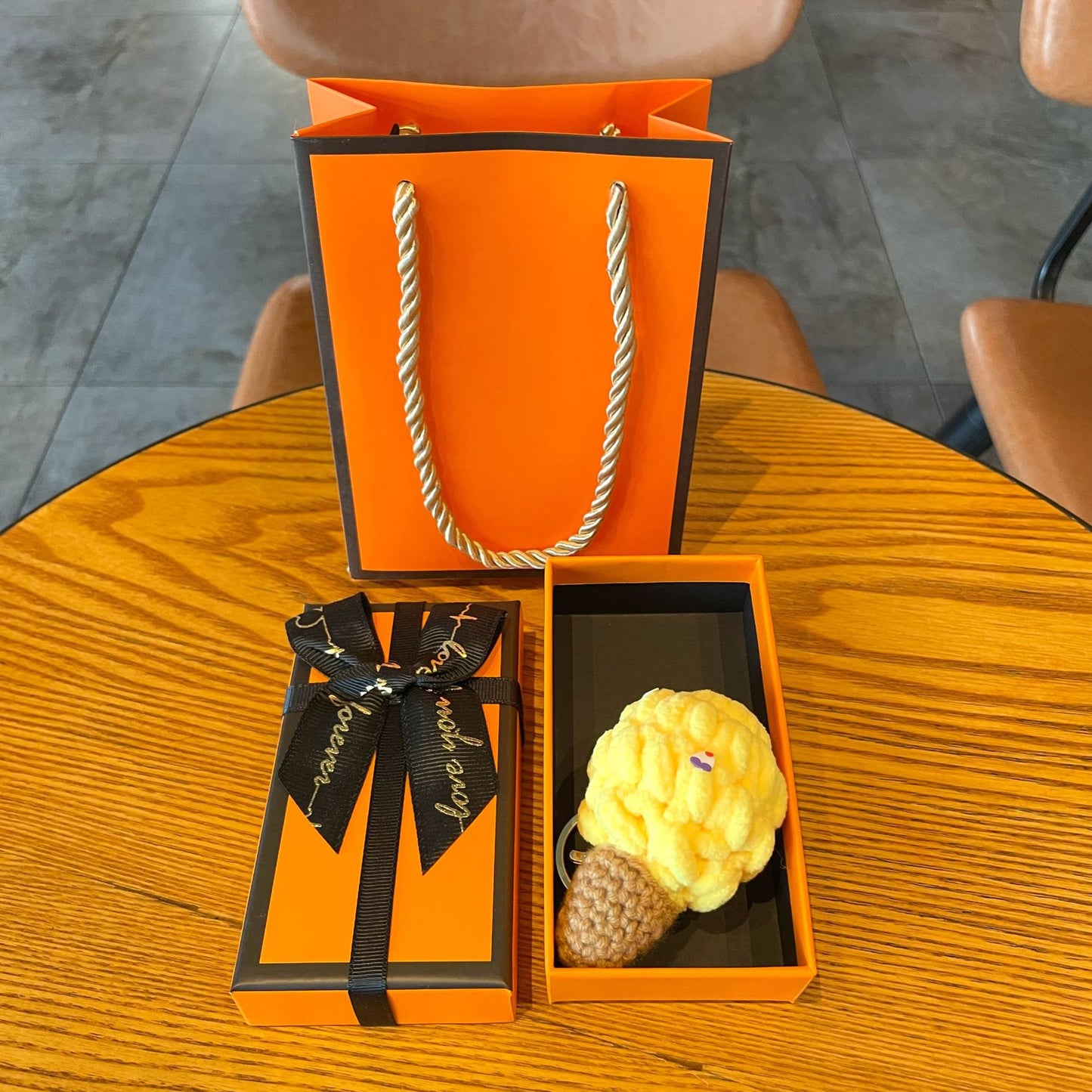 Crochet Yarn Ice Cream Keychain — Dopamine Dessert Bag Charm