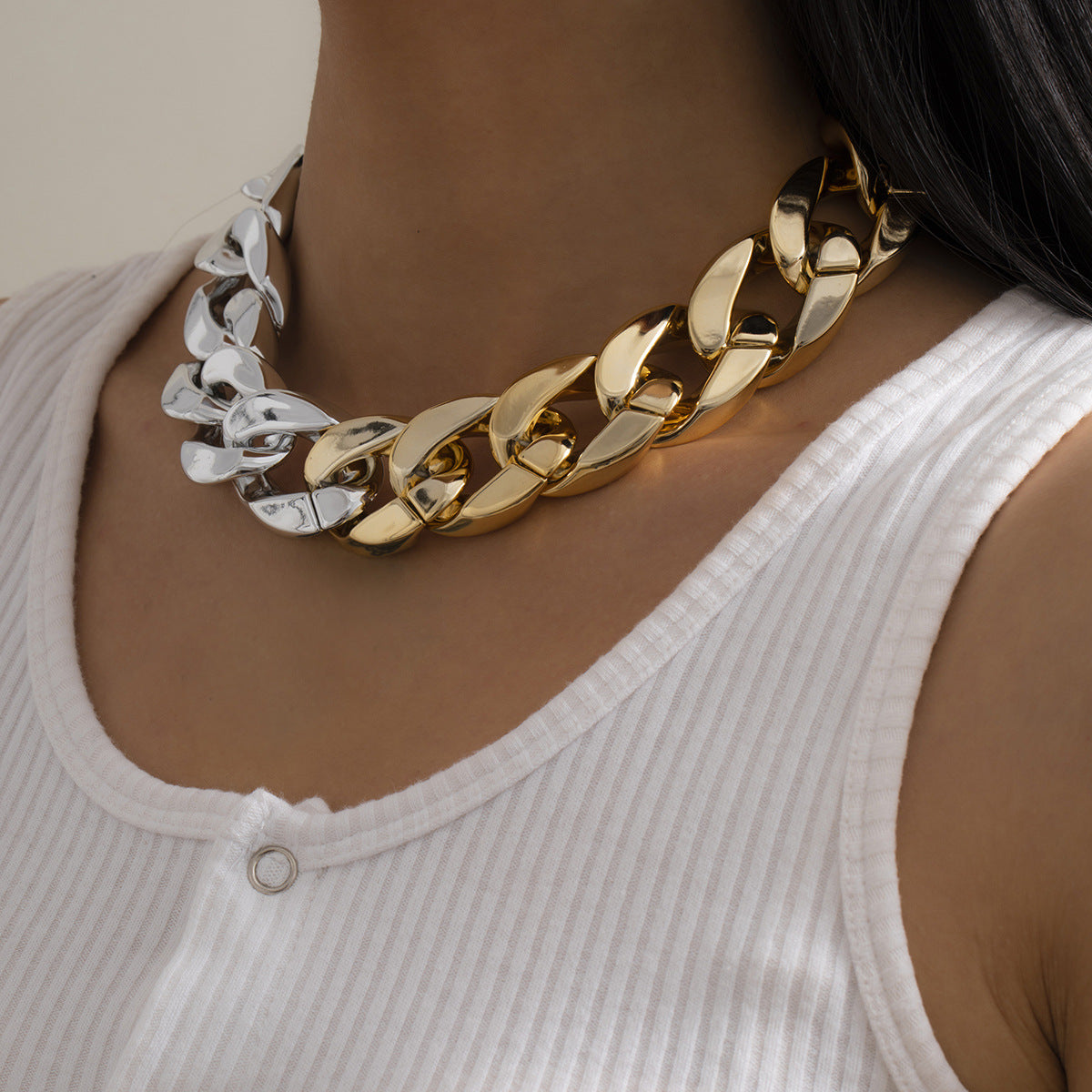 🎨 Necklace + Street Style Colorblock Chain Necklace – Geometric Bold Design