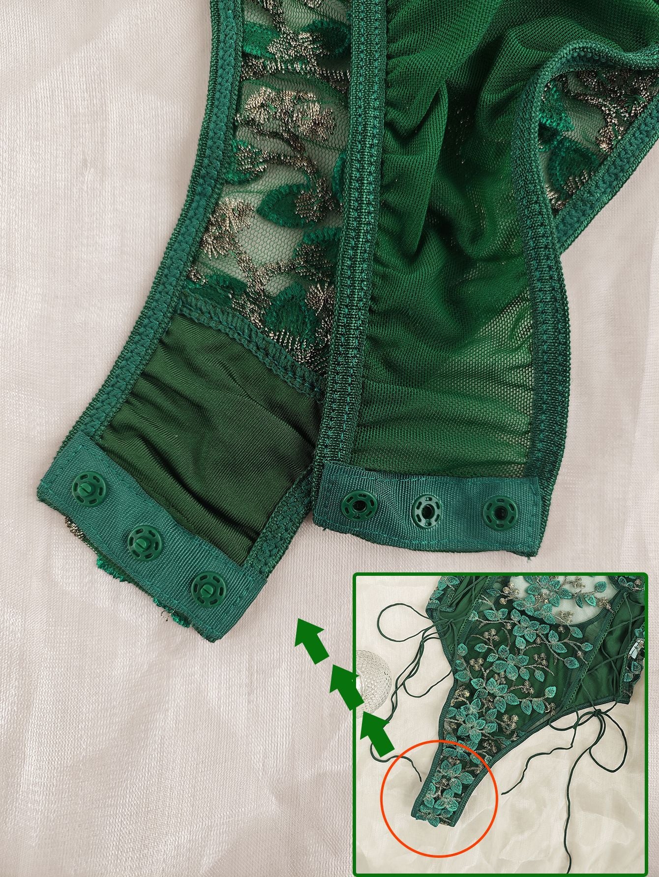 🌿 Spicy | Sheer Embroidered Lace Drawstring Bodysuit