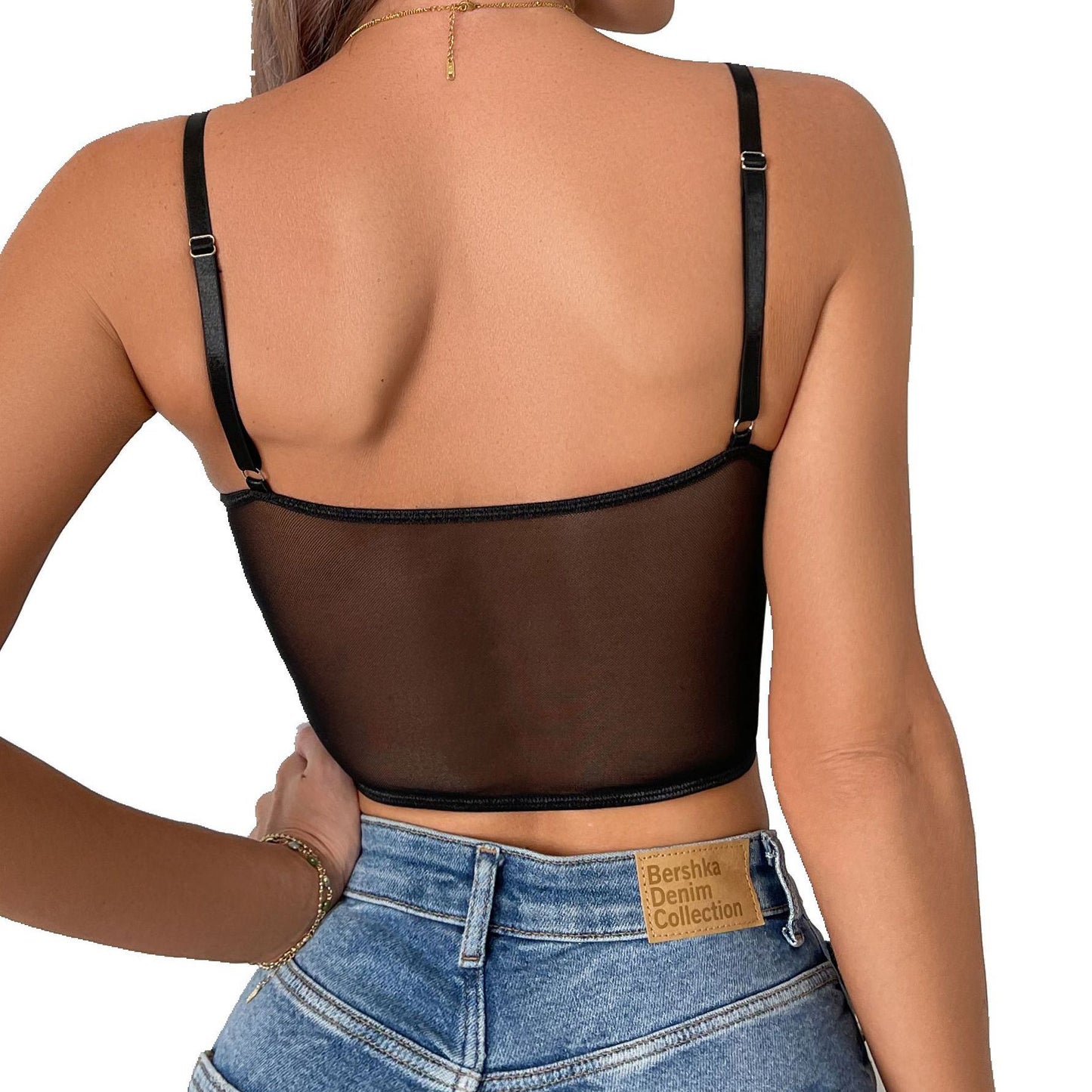 🌬 Spicy|Sheer Mesh Backless Slim Crop Top