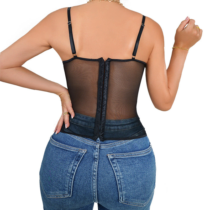🕸️ Spicy | Sheer Lace Boned Front-Clasp Cami