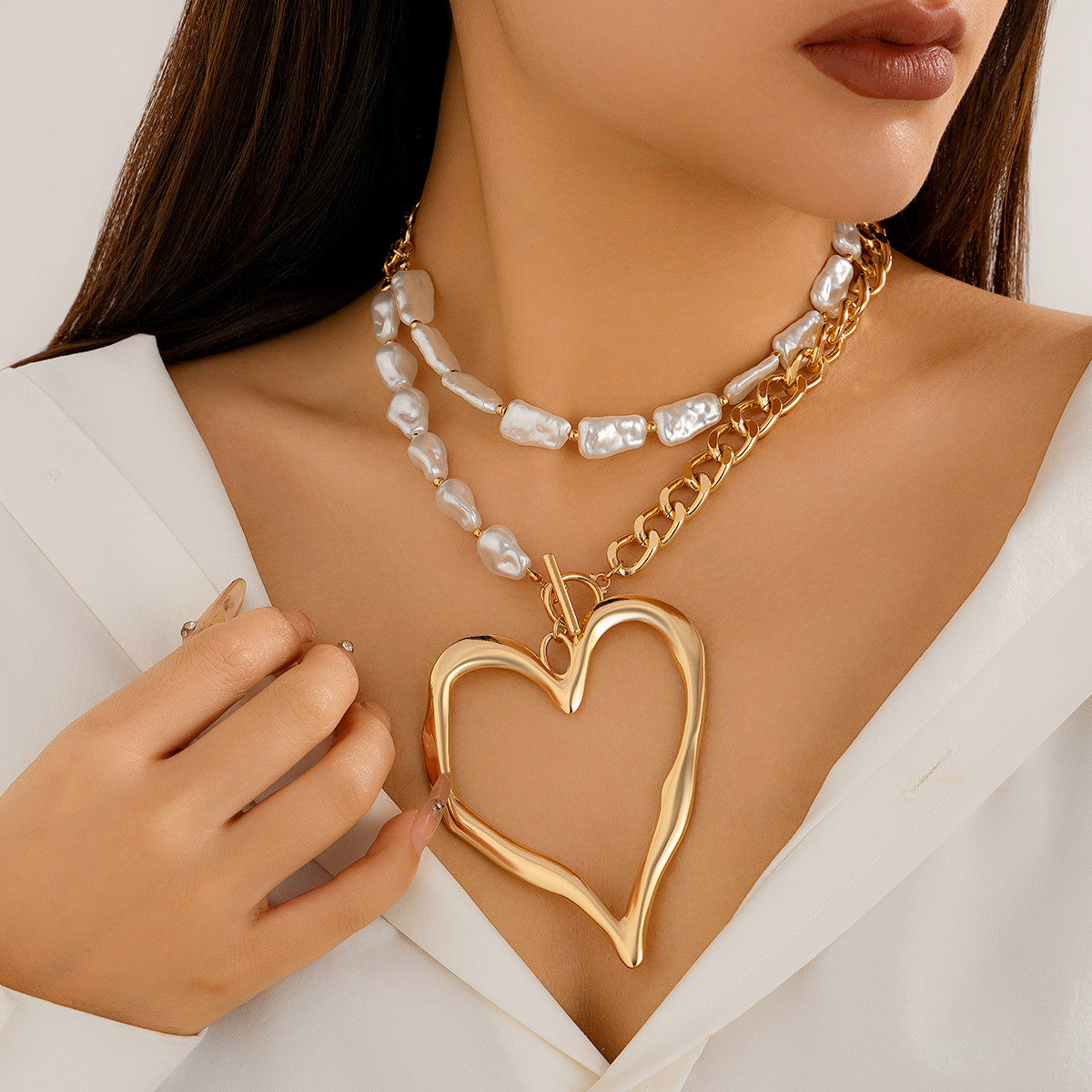 💖 Necklace + Oversized Beaded Heart Necklace – Sweetpunk Baroque Style