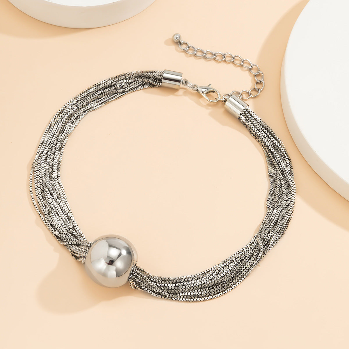 🧩 Choker + Multi-Layer Punk Chain Necklace – Geometric Round Beads