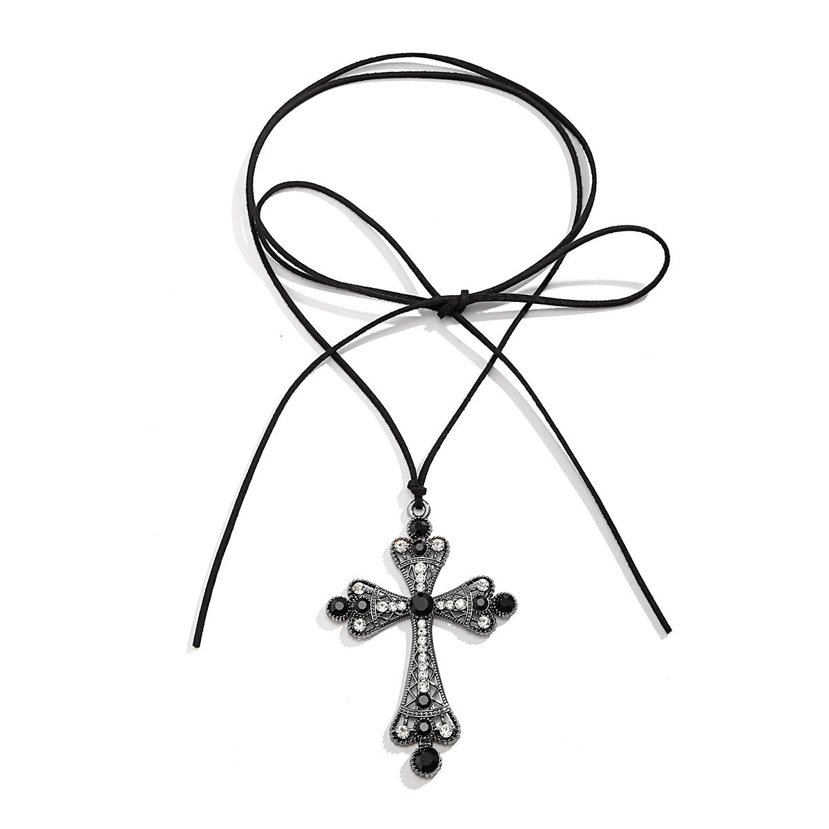 🦇 Choker + Gothic Cross Rhinestone Tie Necklace – Sweetpunk Style