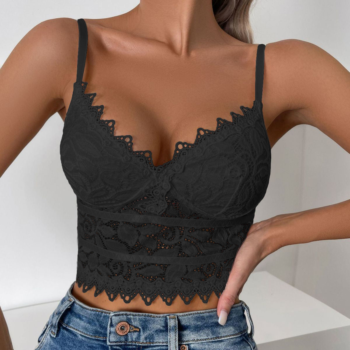 💘 Spicy | Lace-Trimmed Sheer Camisole Bralette