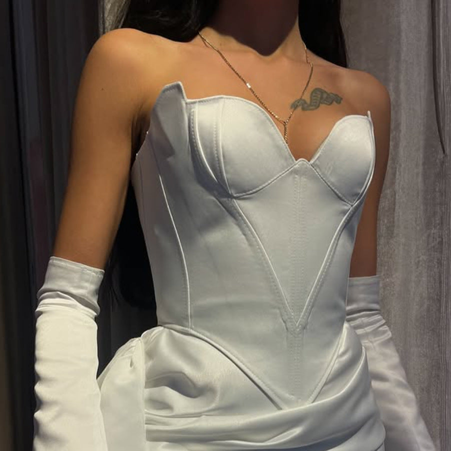 📐 Spicy | Deep V Woven Boned Top — Diamond Corset with Slim Fit