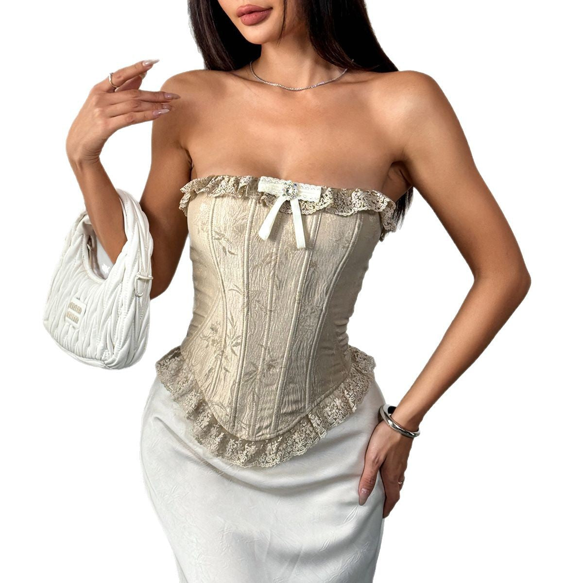 🎐 Spicy|Lace Ruffle Boned Strapless Bustier Top