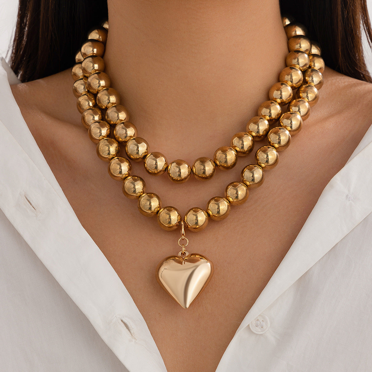 💝 Necklace + Heart Pearl Pendant With Beaded Layered Chain