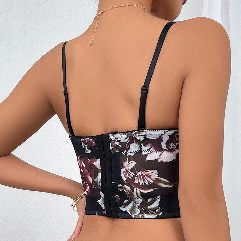 🖤 Spicy | Floral Print Boned Bustier Top