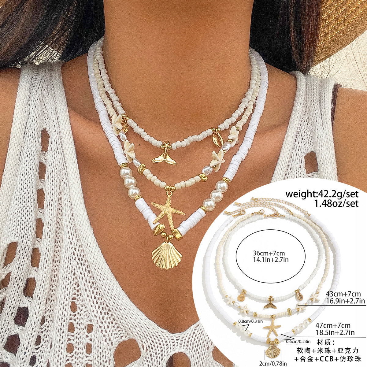 🐚 Necklace + Multi-Layer Shell & Turquoise Beaded Necklace – Ocean Vibe