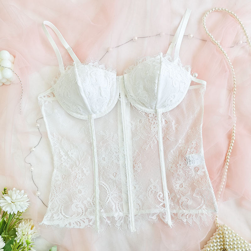 🕸️ Spicy | Sheer Lace Boned Front-Clasp Cami