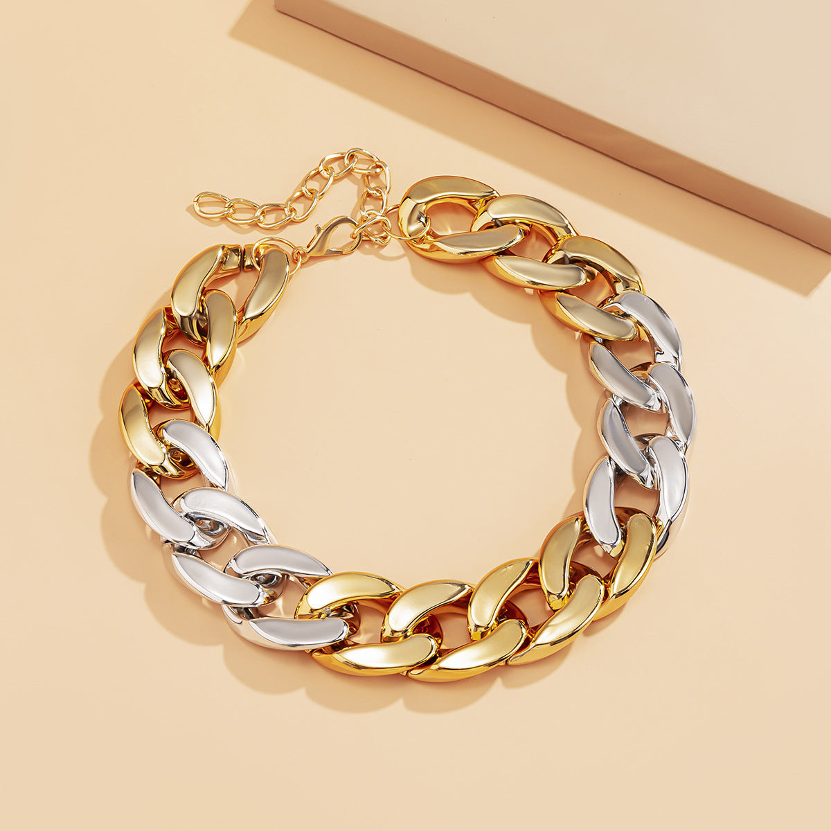 🎨 Necklace + Street Style Colorblock Chain Necklace – Geometric Bold Design
