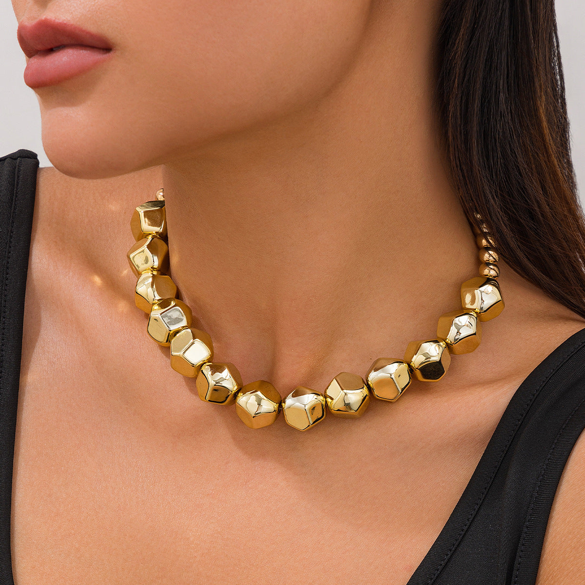 🔵 Necklace Set + Circular Cut-Edge CCB Beads – Irregular Chunky Necklace