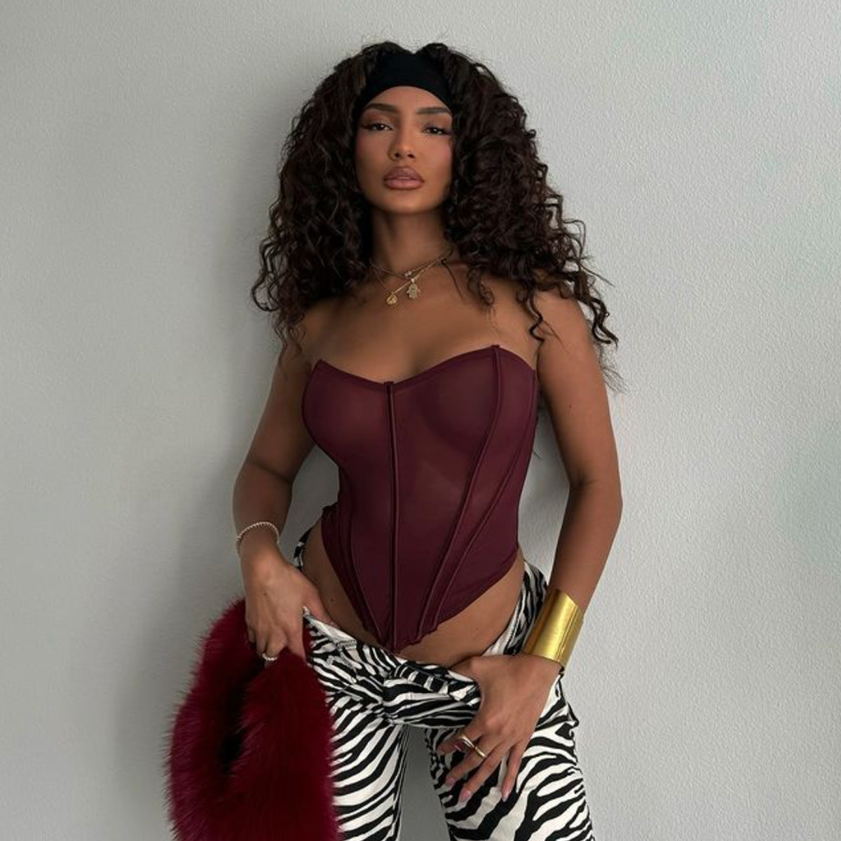 💋 Spicy|Mesh Panel Lace Boned Strapless Crop Top