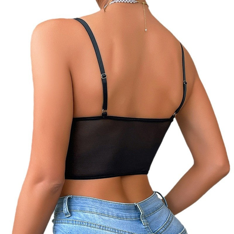🔥 Spicy | Deep V Sheer Lace Backless Cami Top