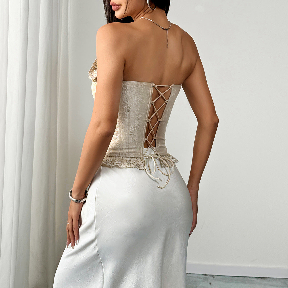 🎐 Spicy|Lace Ruffle Boned Strapless Bustier Top