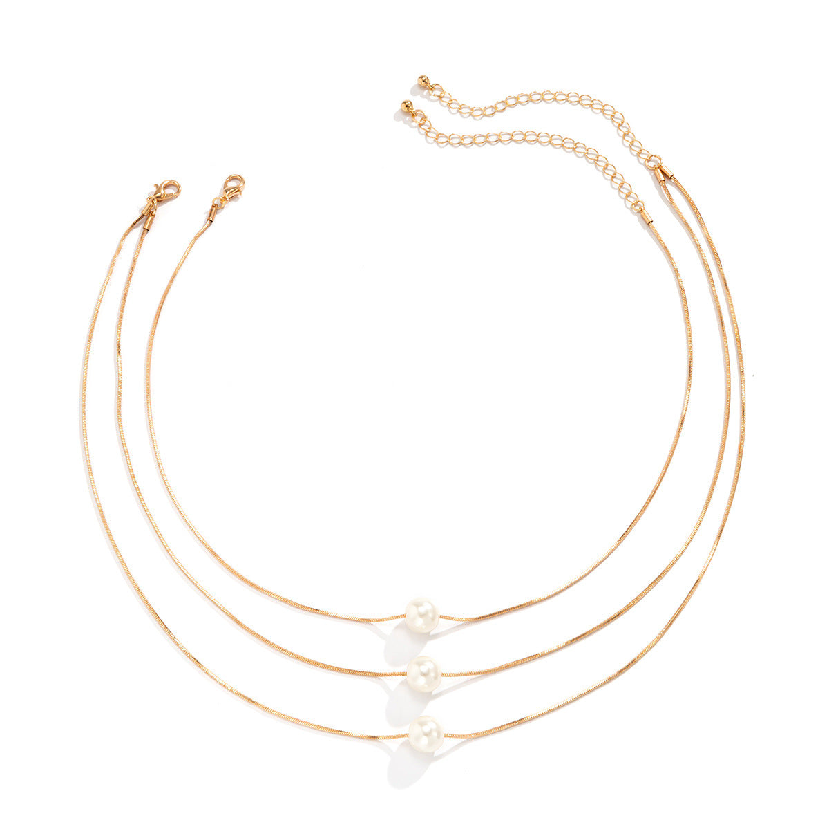 🎀 Necklace + Layered Pearl Pendant Necklace – French Snake Chain Style