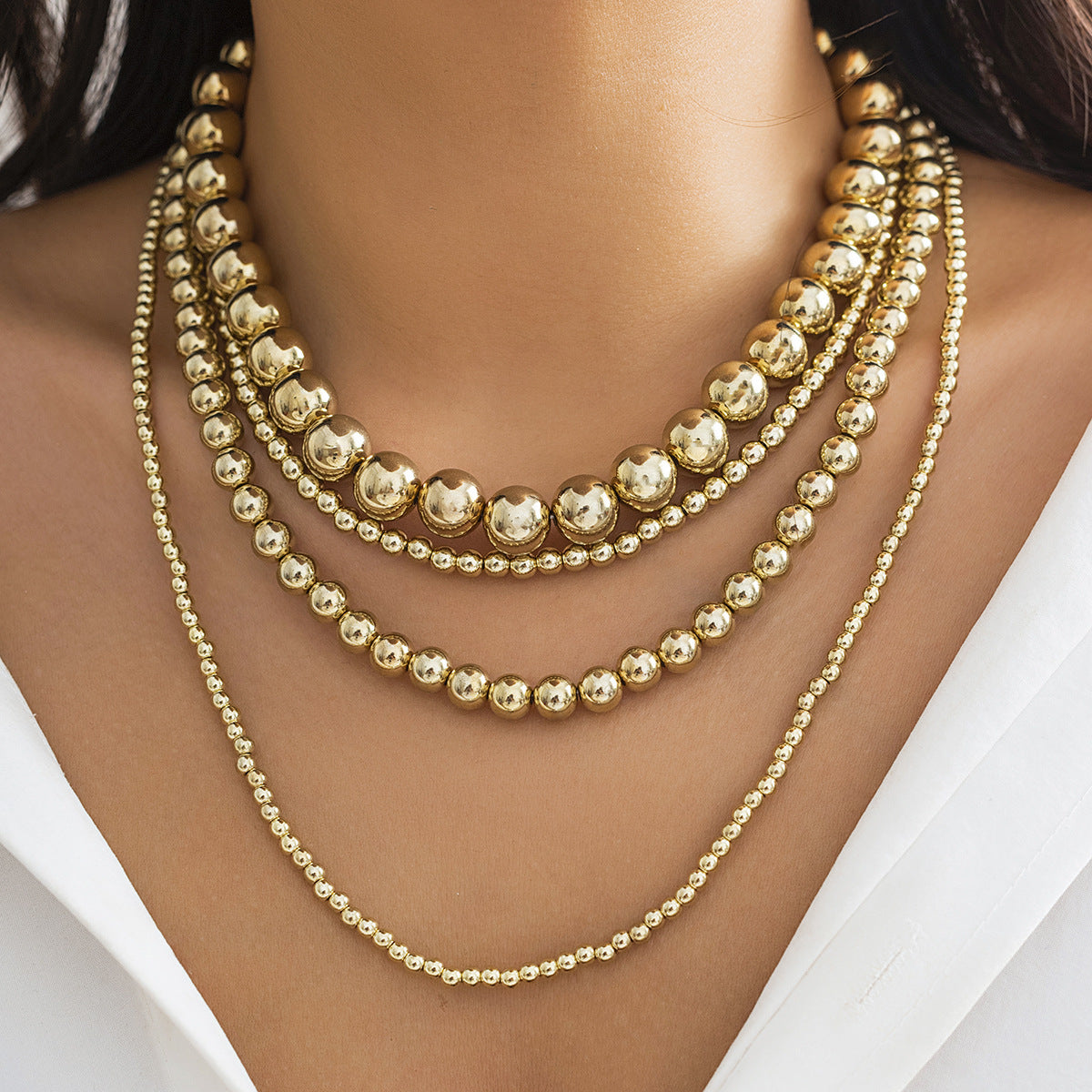 🪩 Necklace + Cyber Beaded Statement Necklace – Multi-Sized Beads
