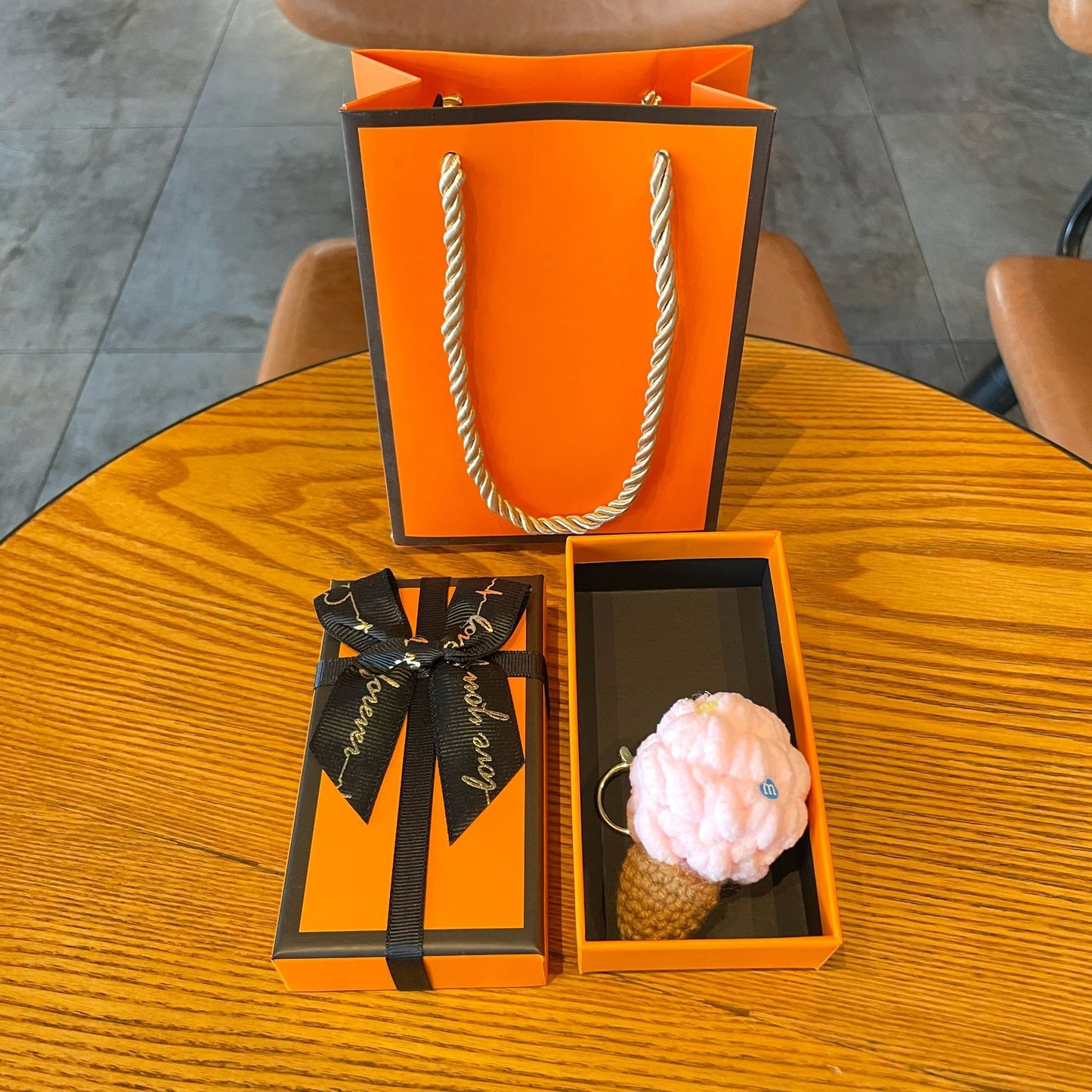 Crochet Yarn Ice Cream Keychain — Dopamine Dessert Bag Charm