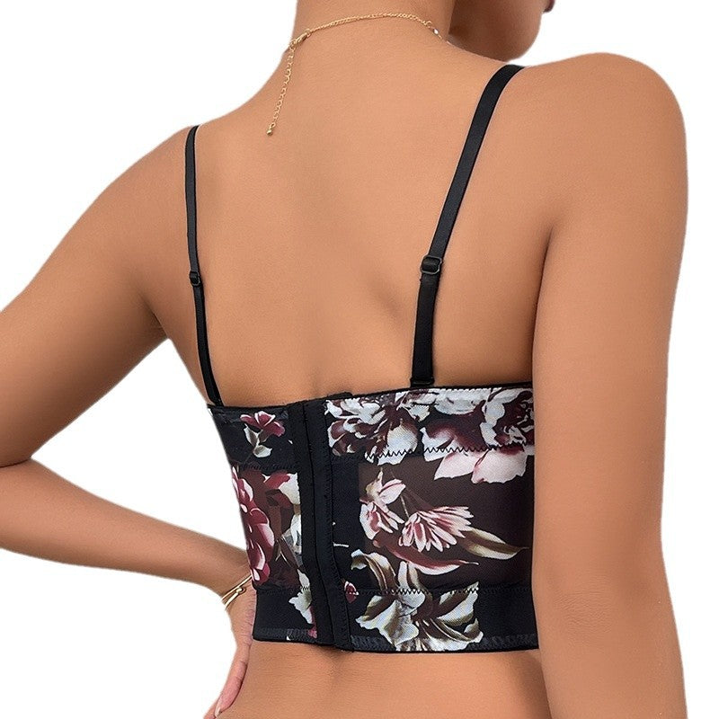 🖤 Spicy | Floral Print Boned Bustier Top