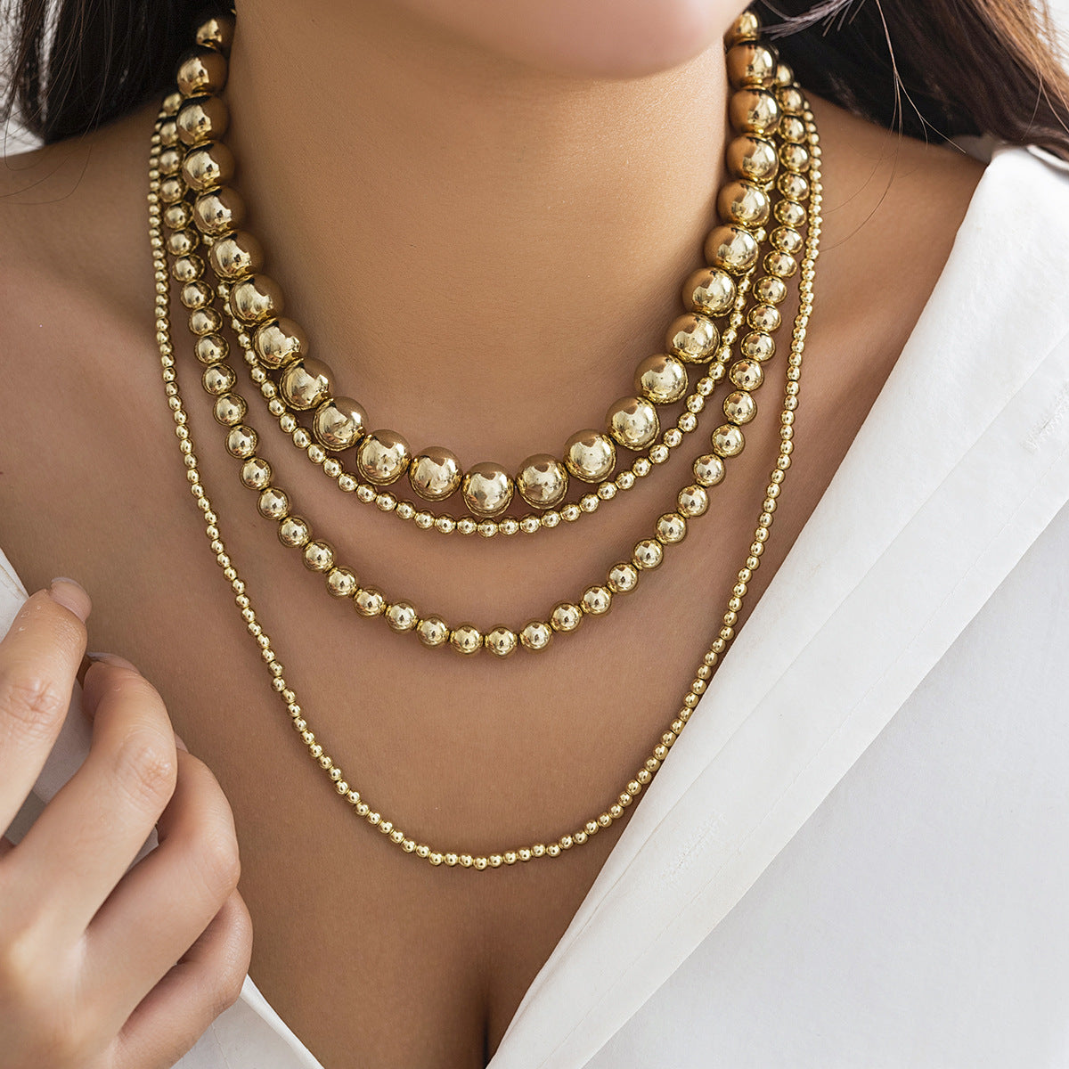 🪩 Necklace + Cyber Beaded Statement Necklace – Multi-Sized Beads
