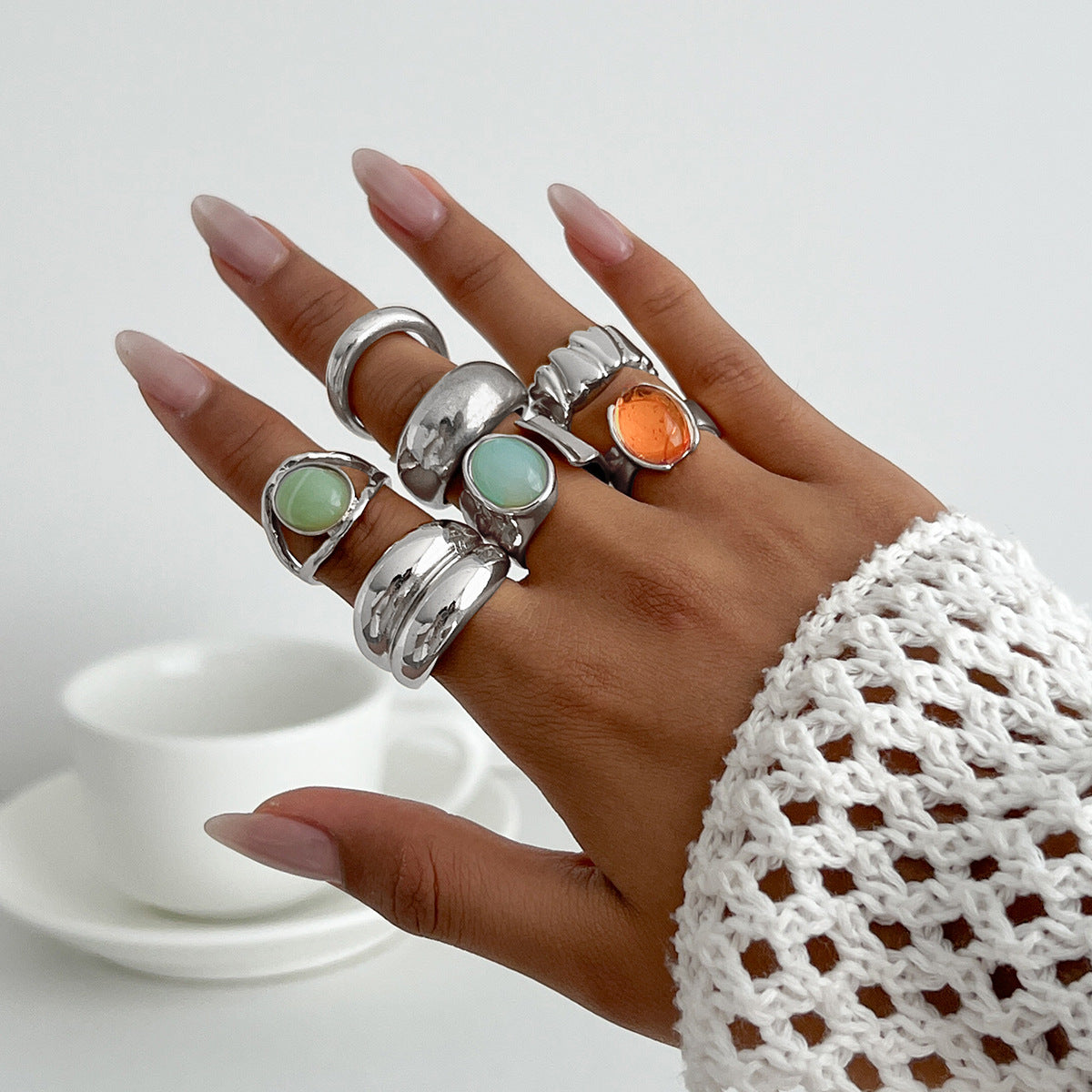 🌹 Ring Set + Acrylic Oversized Flower Ring Set – Y2K Statement Rose