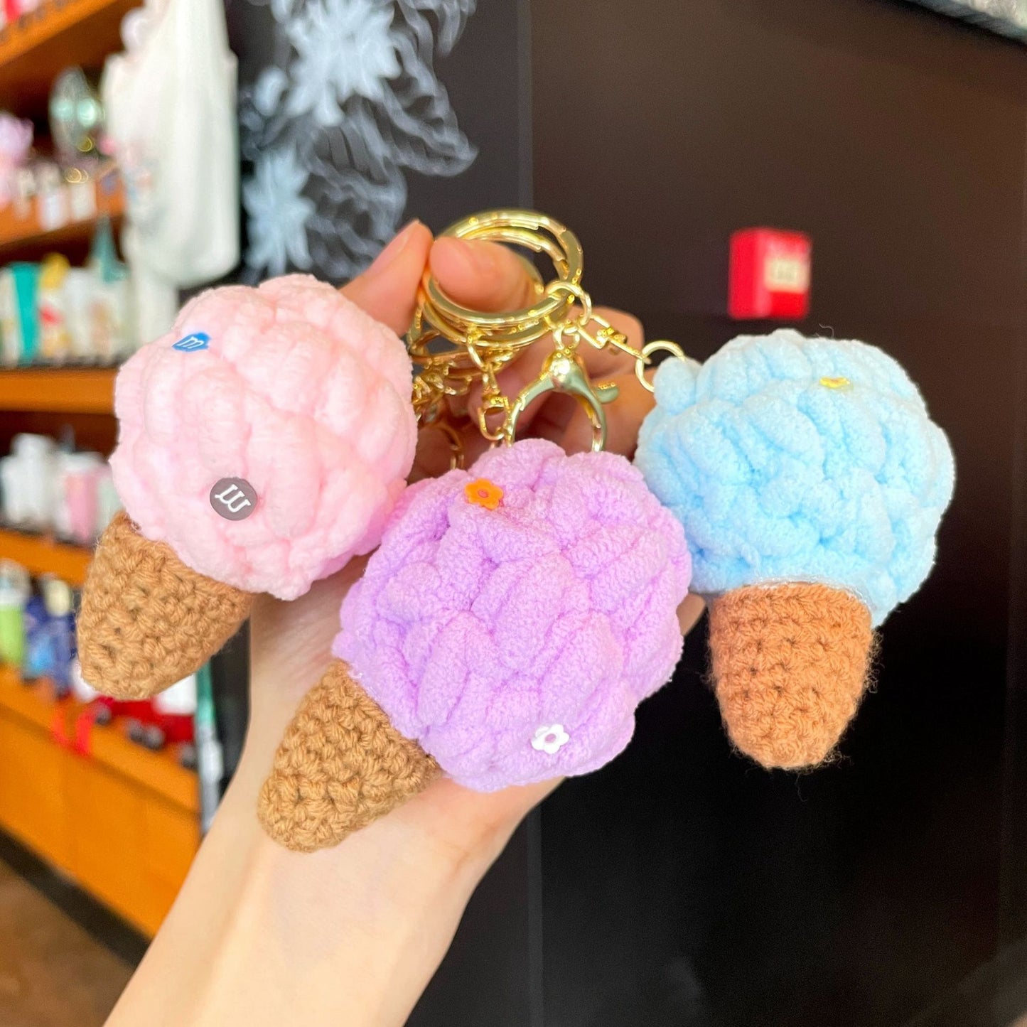 Crochet Yarn Ice Cream Keychain — Dopamine Dessert Bag Charm