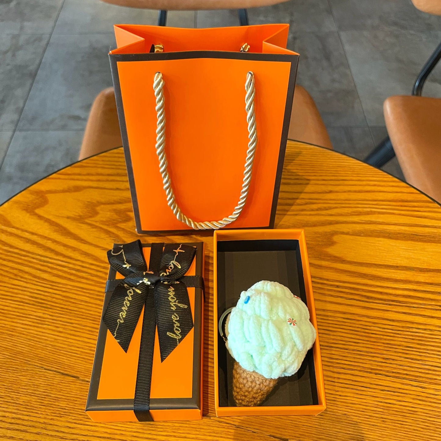 Crochet Yarn Ice Cream Keychain — Dopamine Dessert Bag Charm