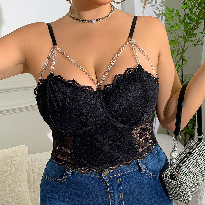 ⛓️ Sculpt+|Lace Cutout Chain Strap Cami