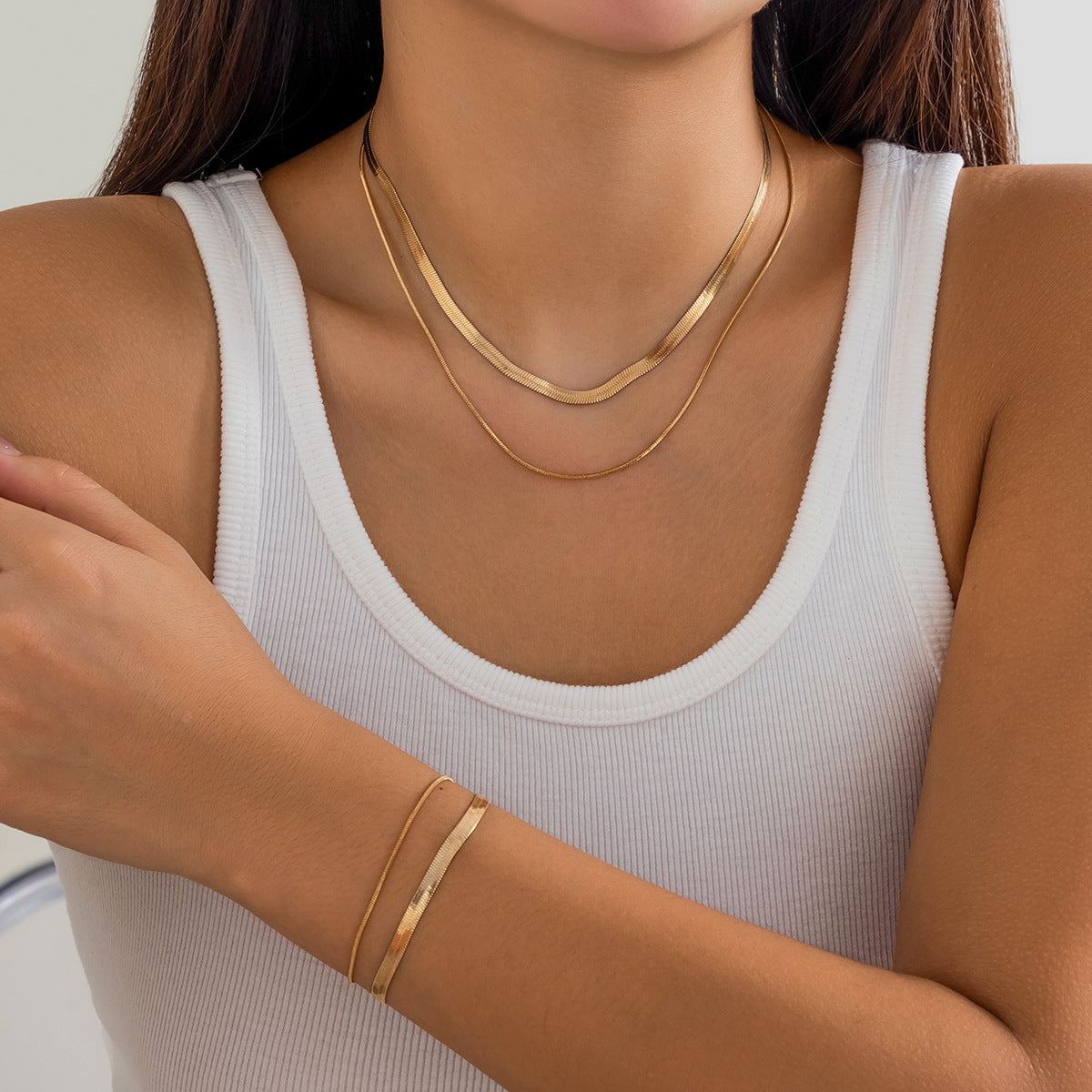 🔗 Necklace + Double-Layer Snake Chain Pendant Necklace – Street Chic
