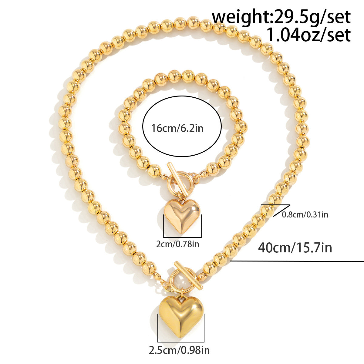 ⚪ Necklace + Statement Round Bead Chain With Heart Accent – Beaded Punk