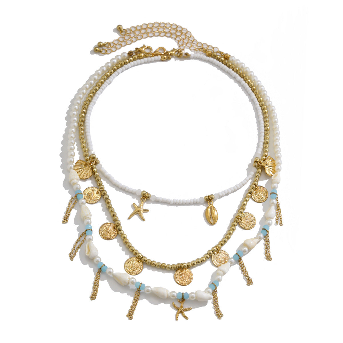 🌟 Necklace Set + Starfish Pearl Irregular Pendant Necklace – Ocean Layers