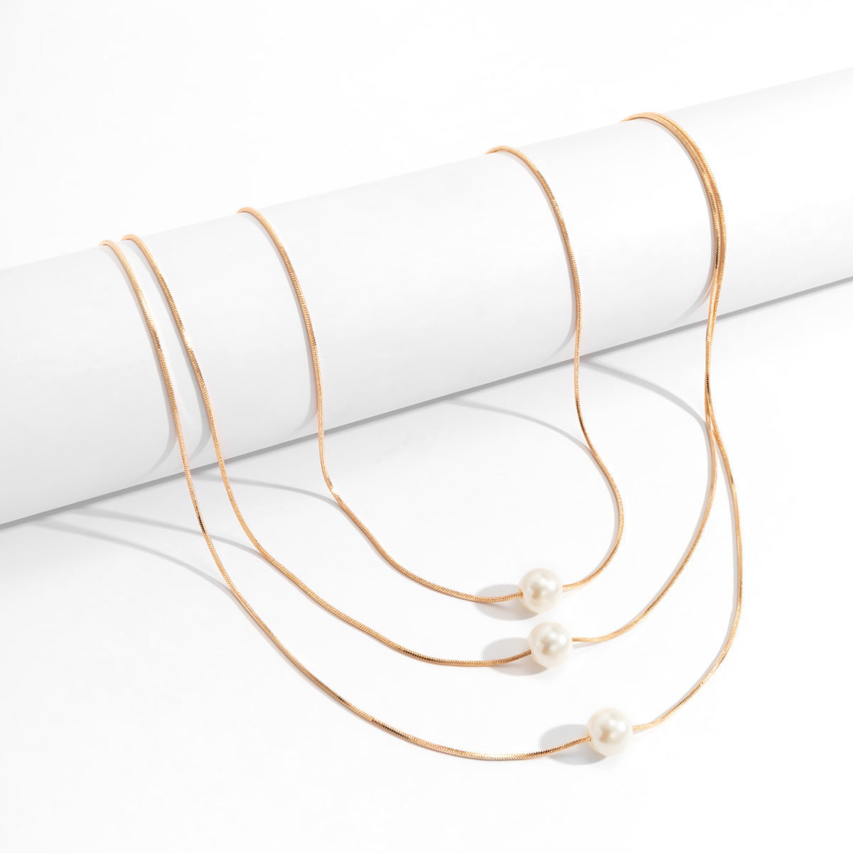 🎀 Necklace + Layered Pearl Pendant Necklace – French Snake Chain Style