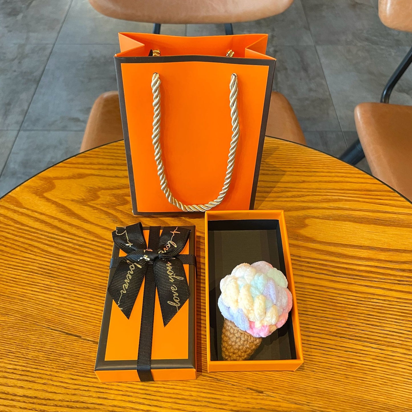 Crochet Yarn Ice Cream Keychain — Dopamine Dessert Bag Charm