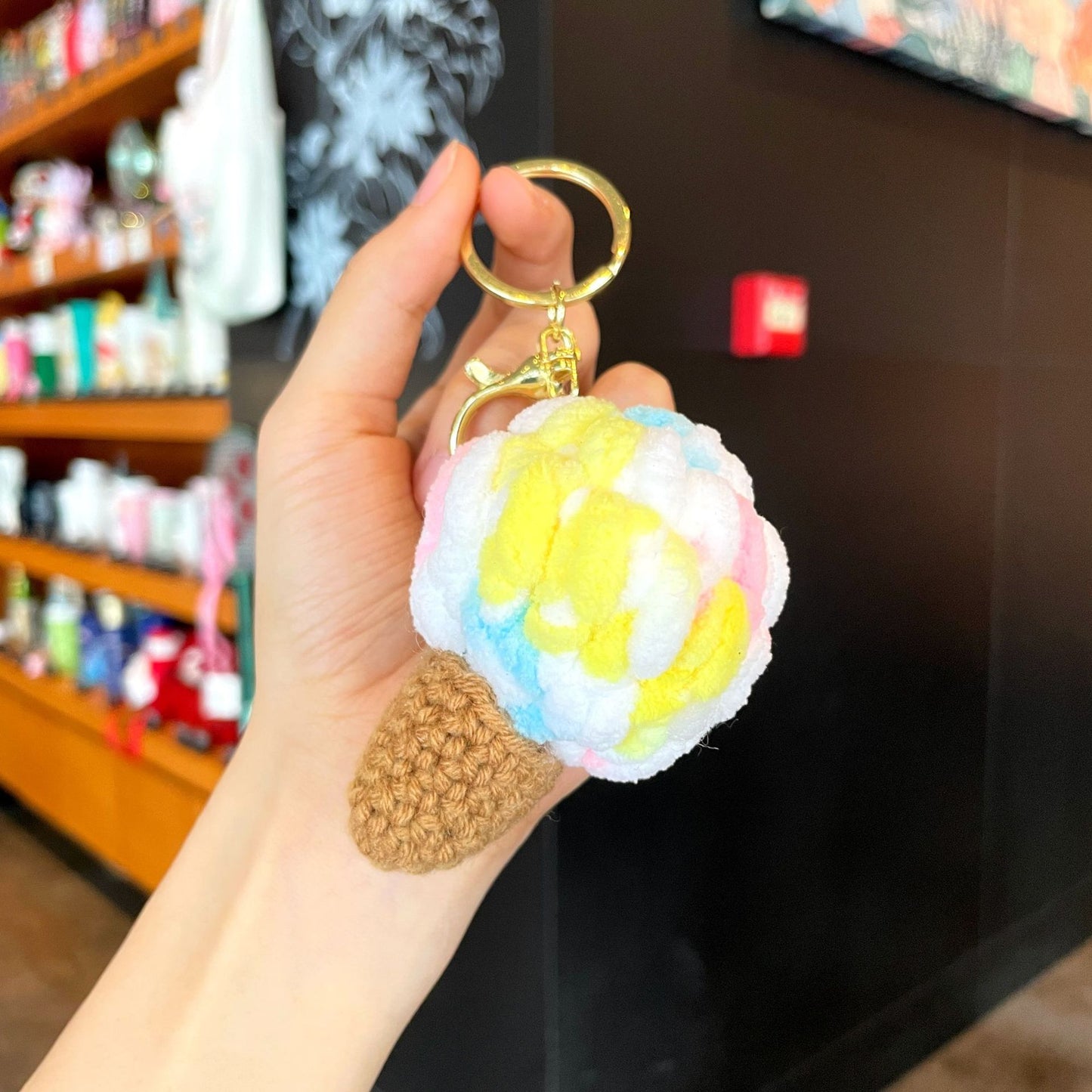 Crochet Yarn Ice Cream Keychain — Dopamine Dessert Bag Charm
