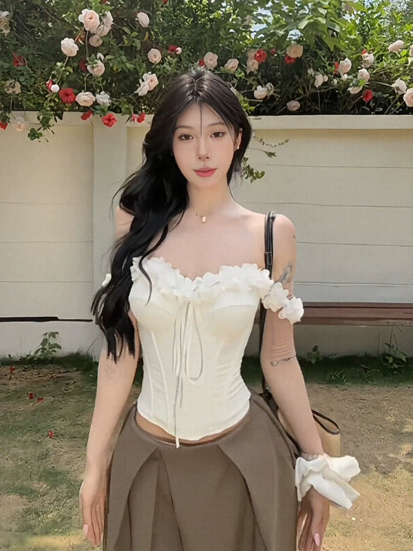 🦢 Spicy|Lace Boned Cinched Waist Camisole Top
