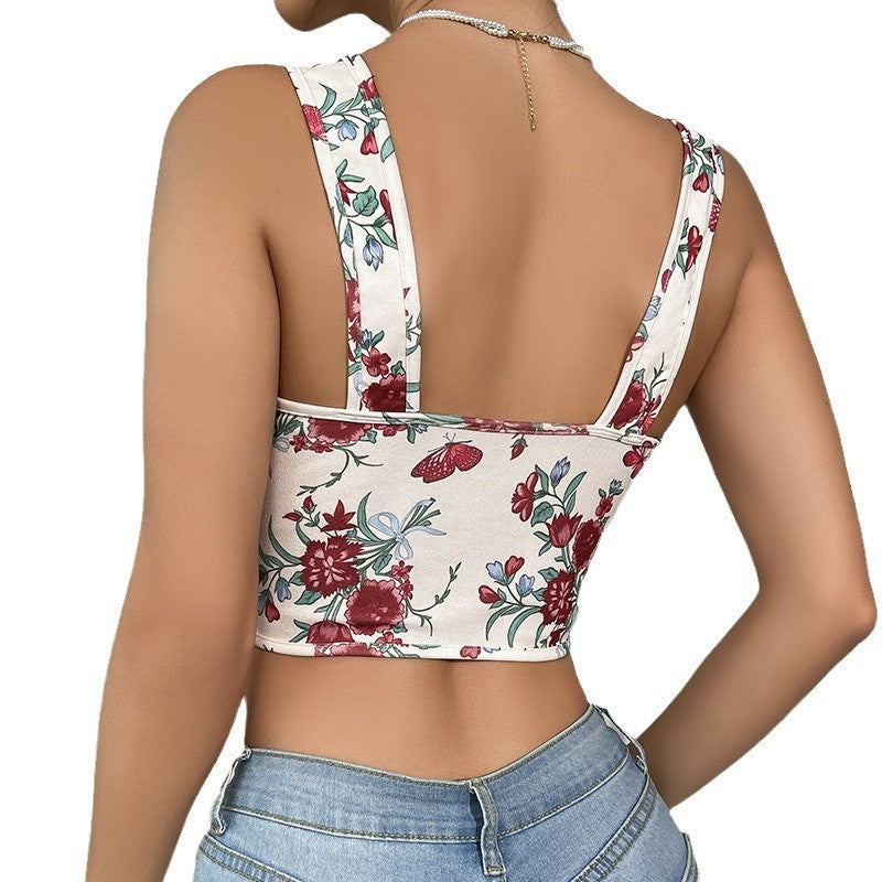 🌹 Spicy | Floral Print Tie-Up Corset — Vintage Waist Sculpting